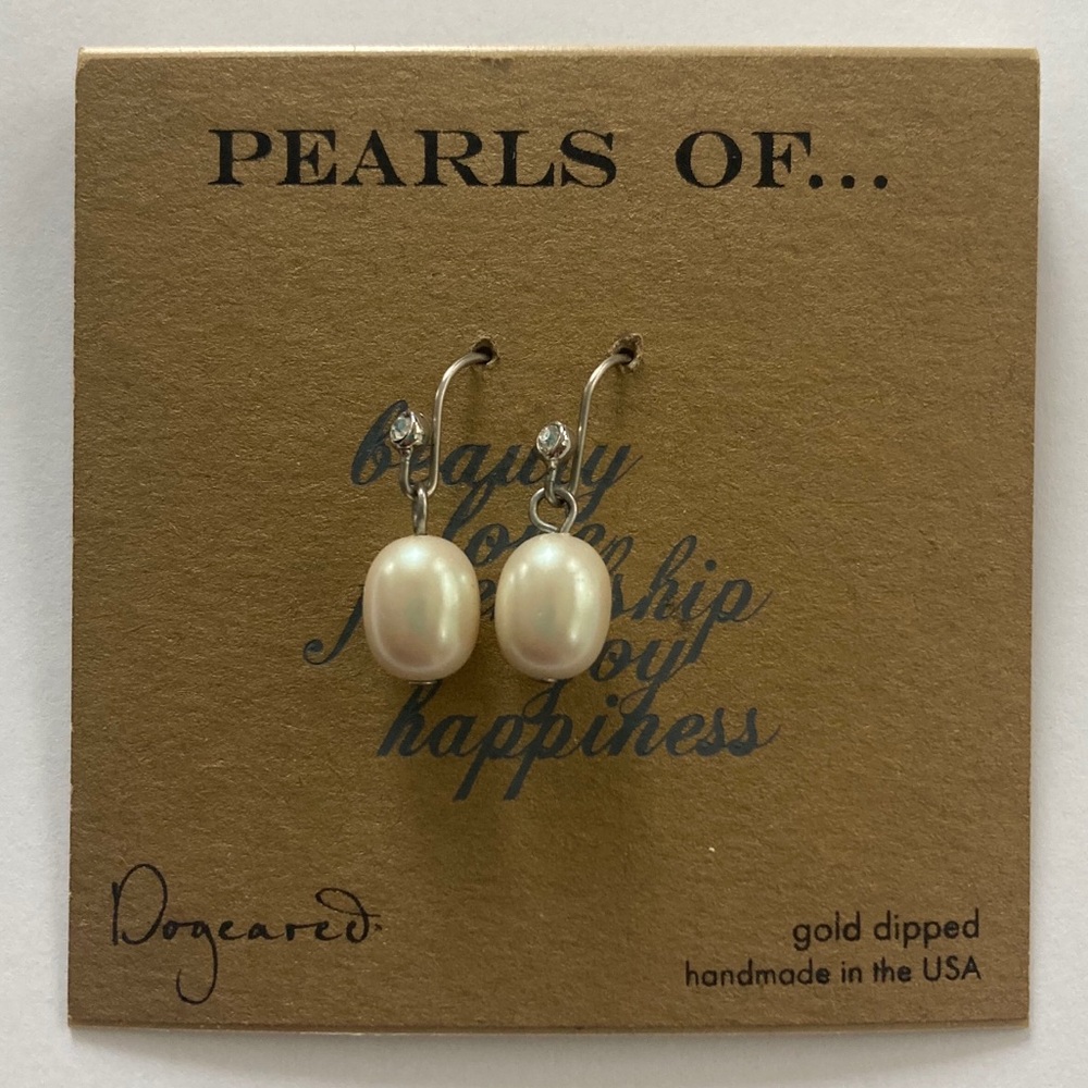 Dogeared Pearls of Happiness Dangle Wire Hook Earrings Gold Dipped NEW